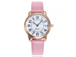 Relógio de Pulso Feminino Vansvar de Couro Pu com Movimento de Quartzo e Dial Numérico Simples (rosa)