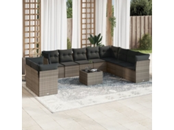 Vidaxl 11 Pcs Conjunto Sofás De Jardim C/ Almofadões Vime Pe Cinzento
