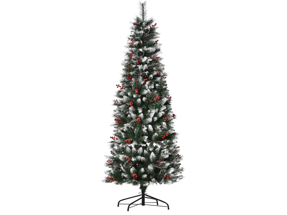 Árvore De Natal Artificial 180cm Ignífugo Com 539 Ramos 51 Bagas Folhas De Pvc Base Dobrável E Suporte Metálico Decoração De Para Interiores Verde