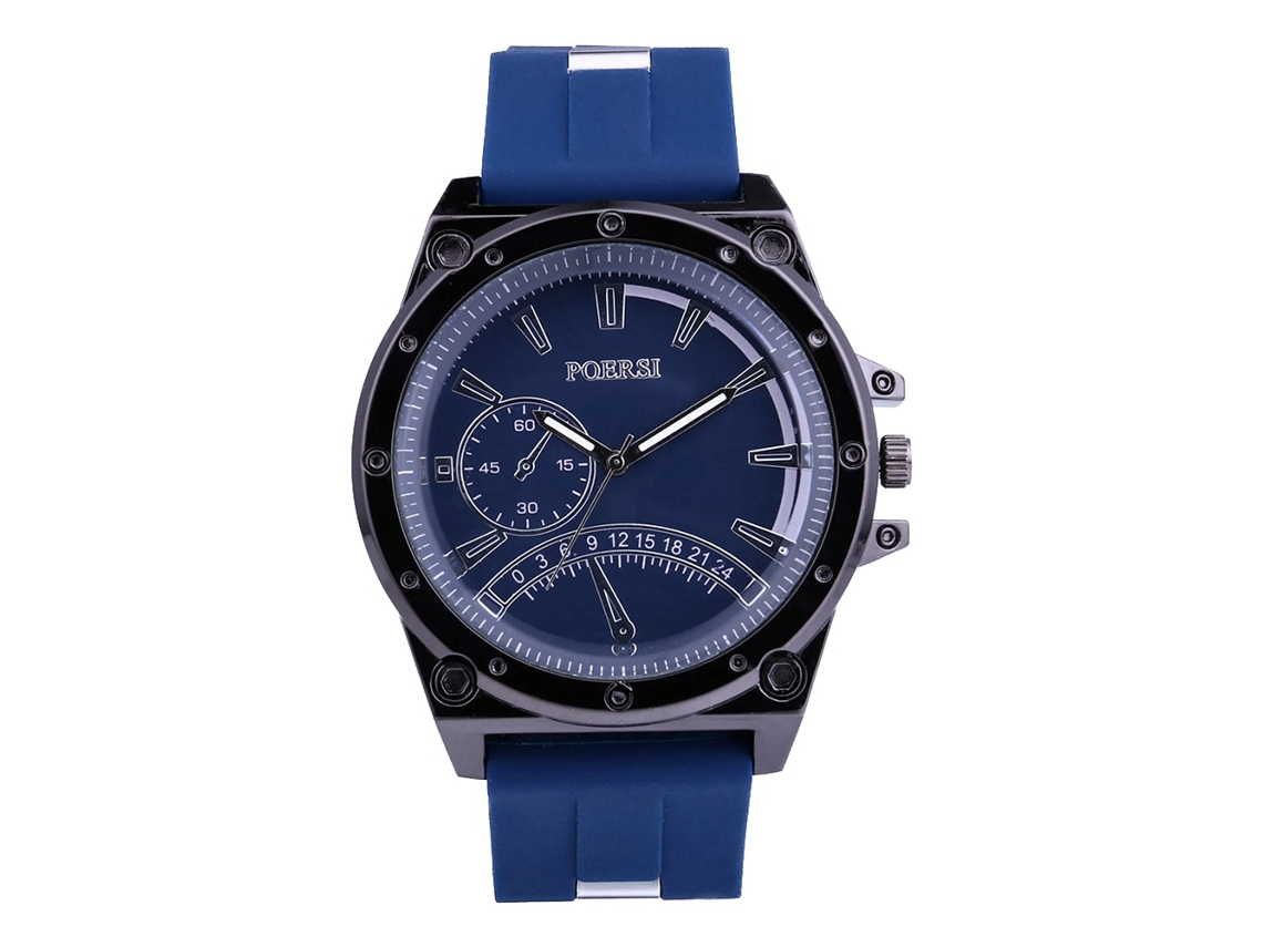 Relógio masculino casual com mostrador redondo, pulseira de silicone, movimento de quartzo, azul royal.