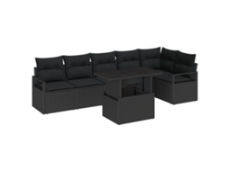 Conjunto 7 Conjunto De Móveis De Jardim Vidaxl Preto Vime Pe (287 X 122 X 85 Cm)