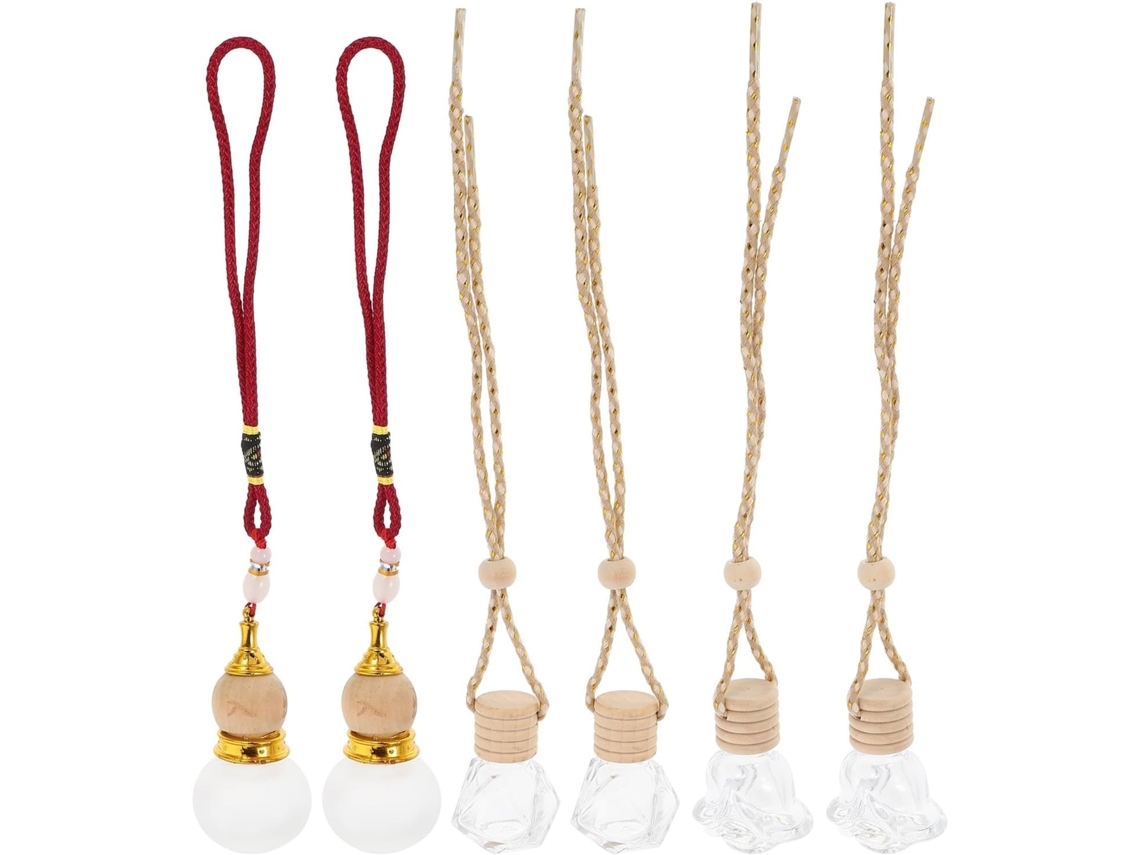 Conjunto de 6 frascos de perfume vazios de vidro e madeira para carro, difusor Pendurar