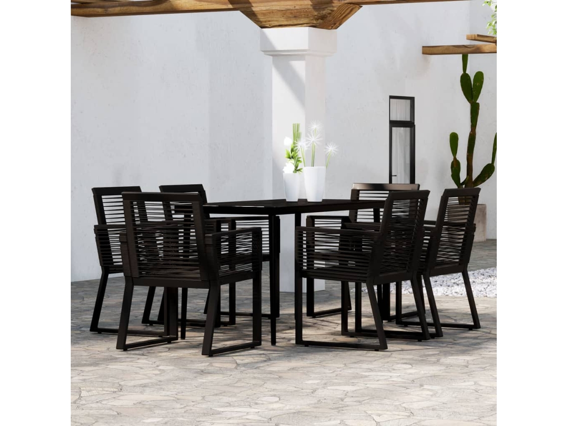 Vidaxl 7 Pcs Conjunto De Jantar Para Jardim Preto