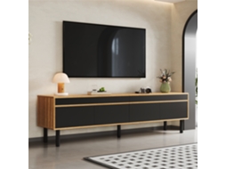 Armário Tv Madeira 170x38x47cm, 4 Portas, Preto/natural.-zz