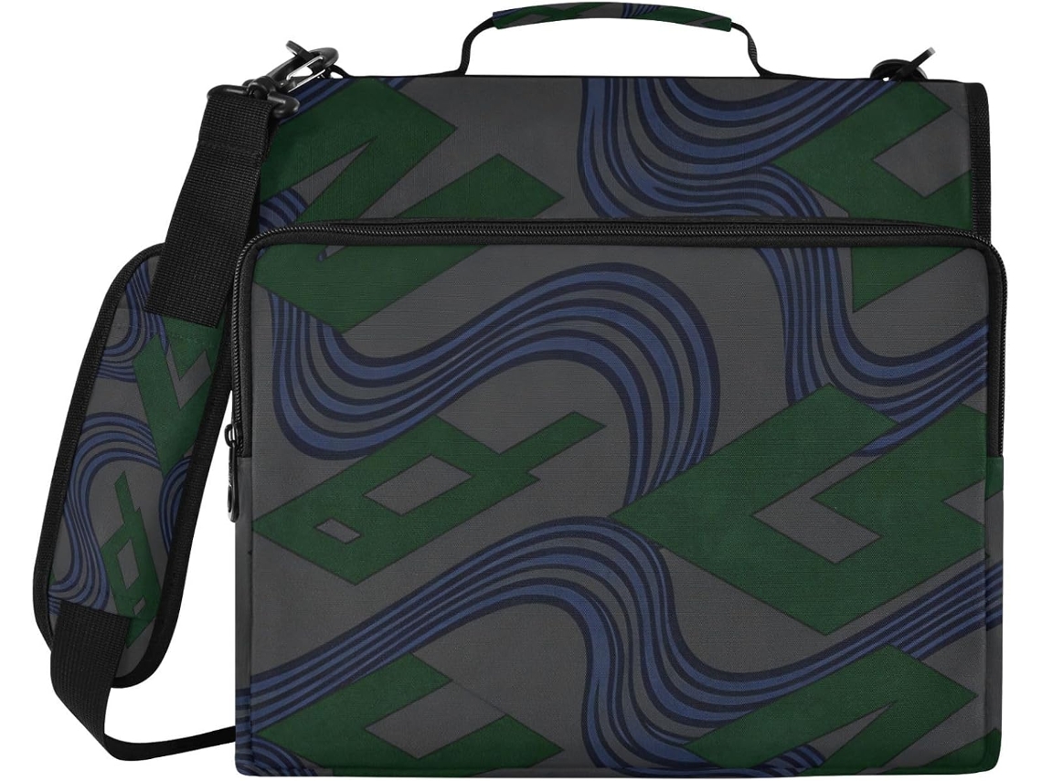 Pasta De 3, 8cm Com Estampa Abstrata De Ondas Em Azul Escuro, 3 Argolas, Bolsos Extras, Alça, Grande Capacidade