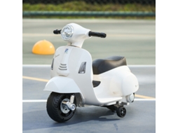 Moto Elétrica Vespa 18-36 Meses, 3 Km/h, Led E Sons Plástico Metal Branco 66,5×38×52 Cm