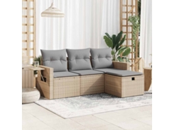 Vidaxl 4 Pcs Conjunto De Sofás Para Jardim C/ Almofadões Vime Pe Bege