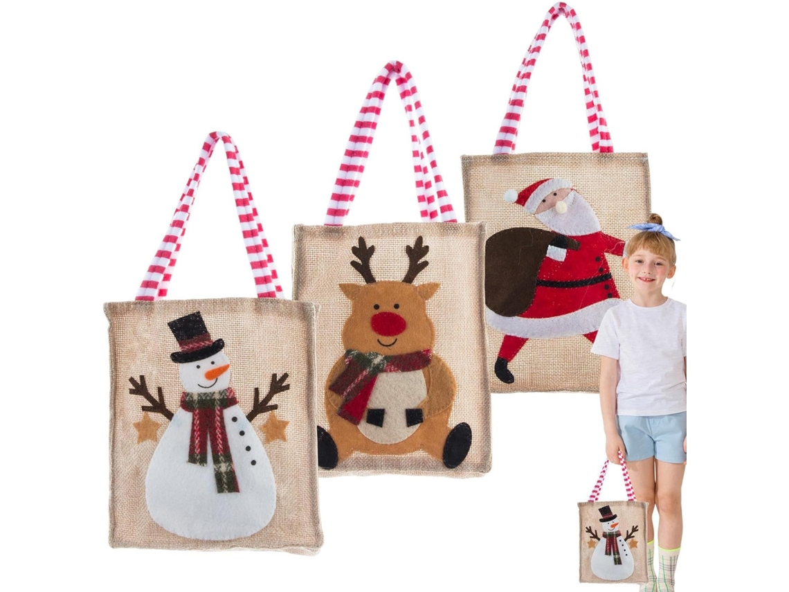 Sacolas De Natal Para Doces | Conjunto De 3 Sacolas De Linho Reutilizáveis