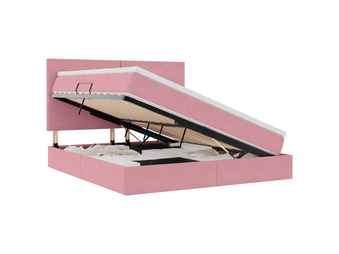 SYFAX™ Cama com Arrumação e Colchão Rosa 180 X 200 Cm Veludo