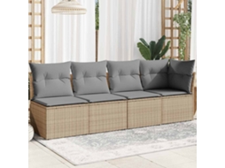 Vidaxl Sofá De Jardim De 4 Lugares Com Almofadões Vime Pe Bege