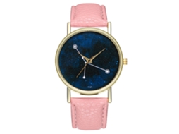 Relógio Zhoulianfa Star T121-a em couro rosa com movimento de quartzo, ideal para mulheres, homens e jovens adultos - Moderno