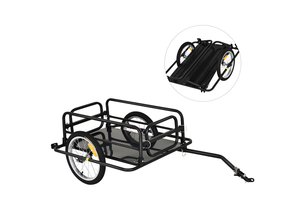 Trailer para Dobrável Bagagem de Carga de 40kg com Quadro de Aço Leve e Refletores 139x71,5x49 Cm Preto