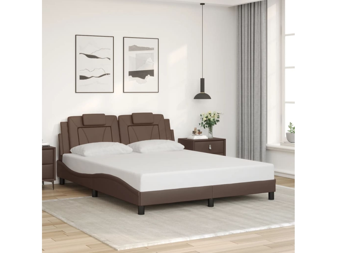 Estrutura Cama C/ Cabeceira 160x200cm Couro Artificial Castanho