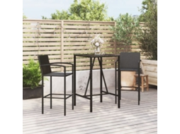 Vidaxl 3 Pcs Conjunto De Bar Para Jardim Vime Pe Preto