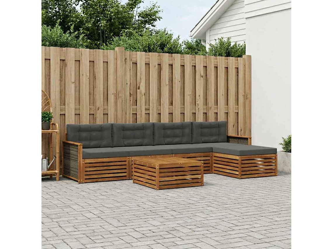 Vidaxl Conjunto De Sofás Para Exterior 6 Pcs Natural E Antracite