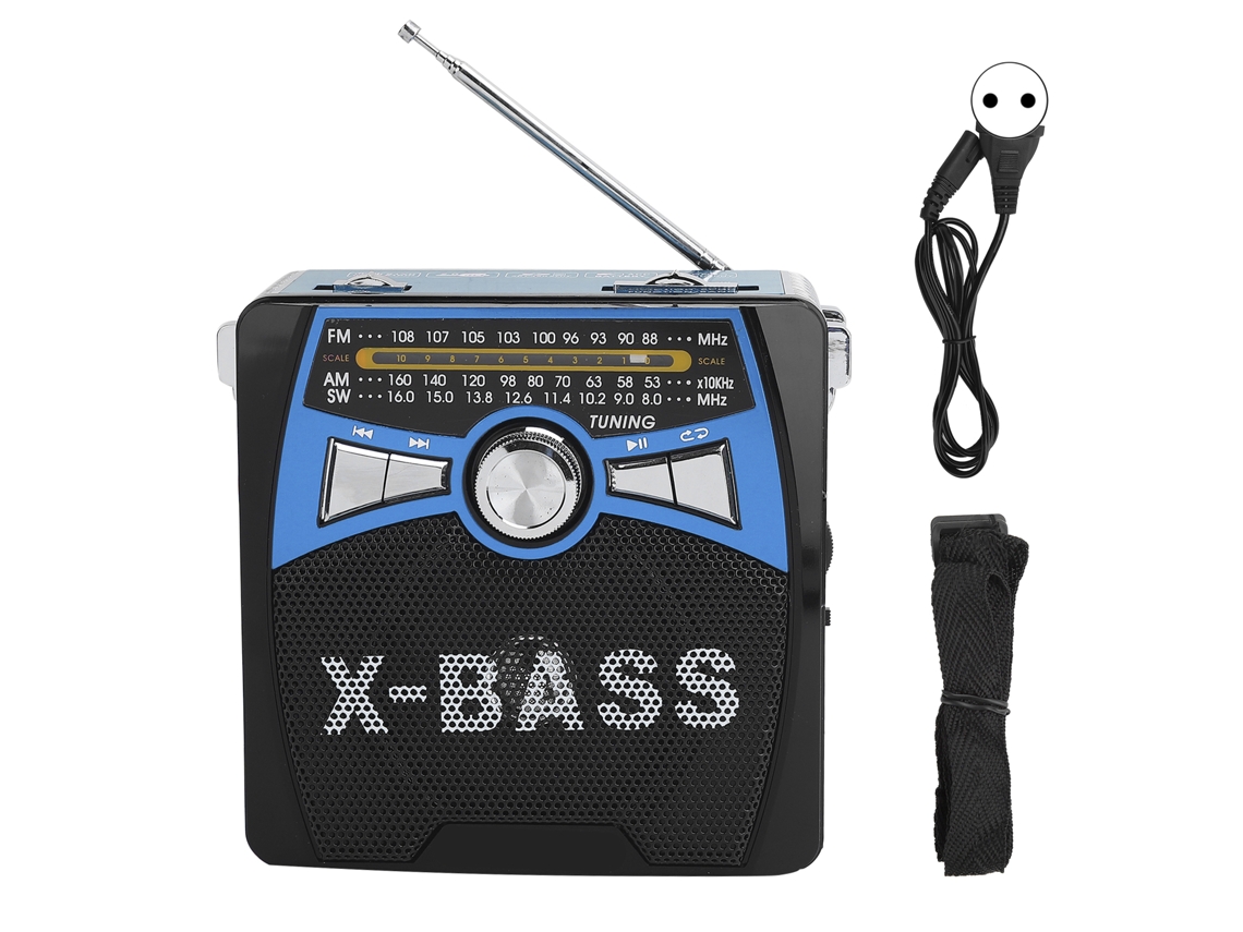 Rádio Portátil Com Antena Telescópica Banda Fm Am Sw Usb Fullwave Player Azul