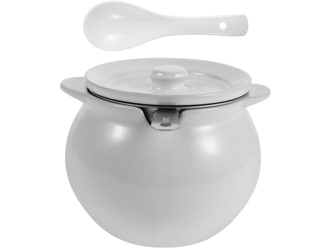 Pote De Cerâmica Pequeno Ounona Para Manteiga, 700ml, Com Tampa, Coador E Colher Design Minimalista Para Uso Na Cozinha