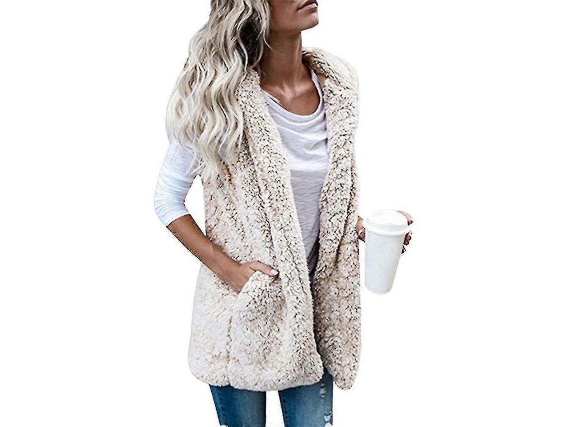 Chaleco Sem Mangas de Lã Teddy Mulher Jaqueta Suave Inverno