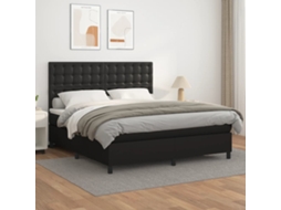 Vidaxl Cama Com Molas/colchão 160x200 Cm Couro Artificial Preto