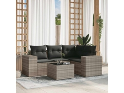 Vidaxl 5 Pcs Conj. Sofás Jardim C/ Almofadões Vime Pe Cinzento-claro
