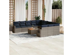 Vidaxl Conjunto De Sofá De Jardim Com 12 Peças E Almofadas Em Rattan Sintético Cinza
