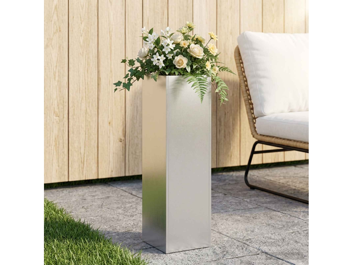 Vidaxl Vaso De Jardim Prateado 20 X 20 X 75 Cm Aço Inoxidável