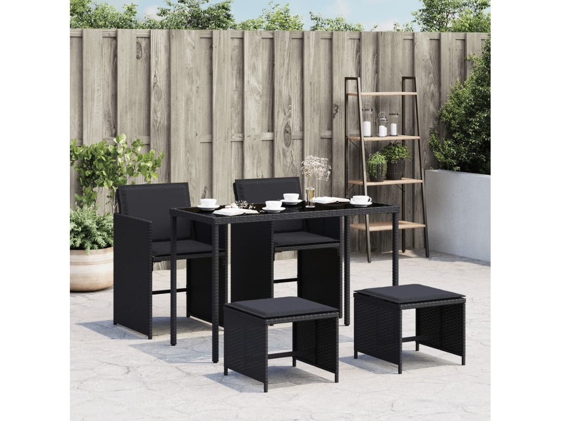 5 Pcs Conjunto De Jantar P/ Jardim C/ Almofadões Vime Pe Preto Dkd Home Decor