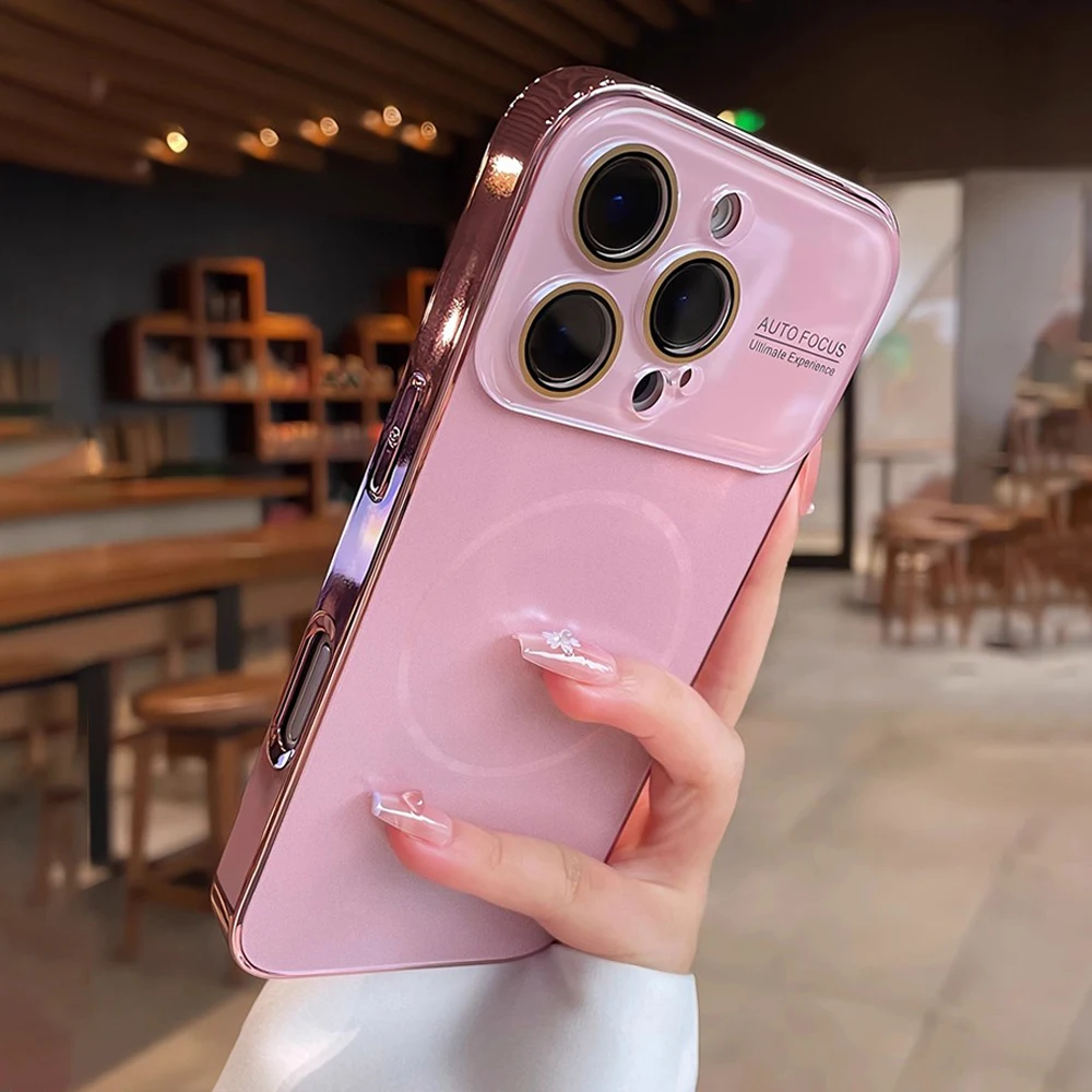Capa Magnética Para Iphone 16 Pro Rosa, Proteção Para Lente, Capa Rígida Fosca Em Policarbonato.