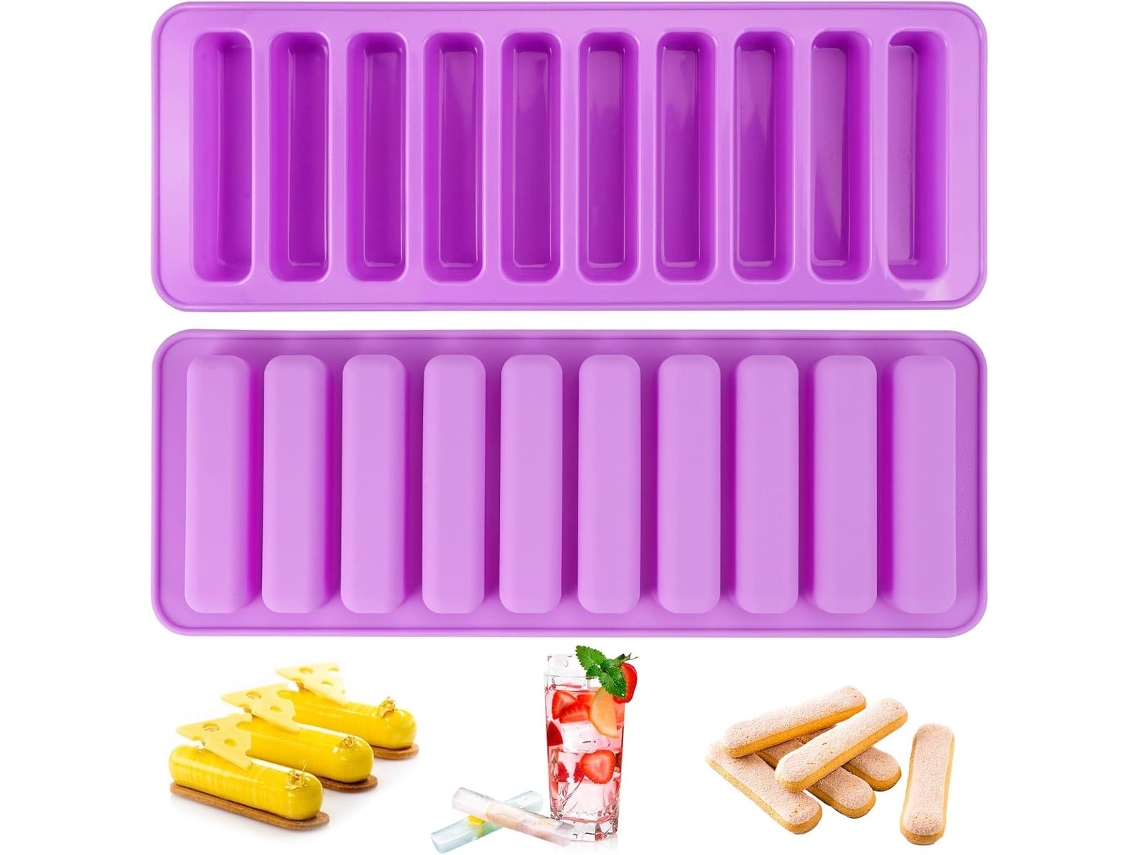 Formas De Silicone - Conjunto De 2 Bandejas Retangulares Com 20 Cavidades, Para Barras De Energia, Granola, Chocolate, Cubos De Gelo, Roxo
