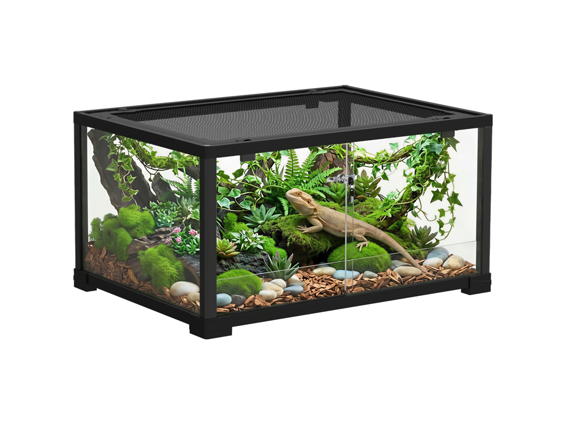 Terrário De Vidro Réptil Hamster 86l Porta Deslizante Ventilação Superior 50,8x30,5x35,6cm Preto