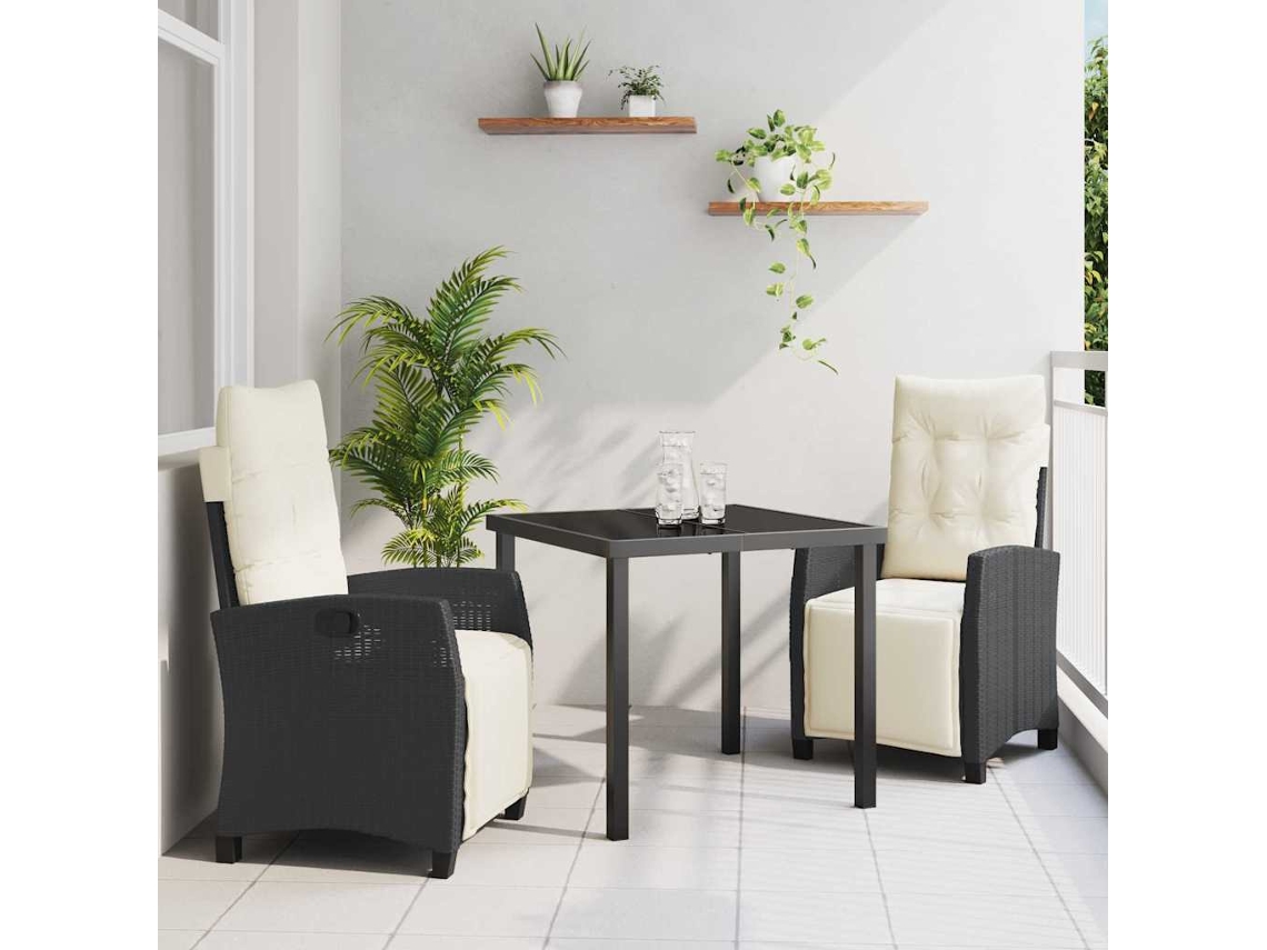 Vidaxl Conjunto de Jantar para Jardim com Almofada 3 Pcs Preto Vime Pe