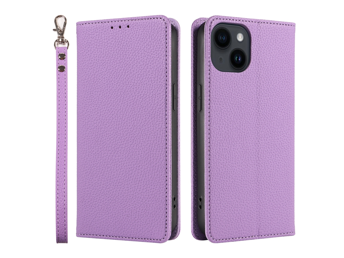 Capa De Couro Para Celular Com Estampa De Lichia E Fecho Magnético.roxo - Iphone 16