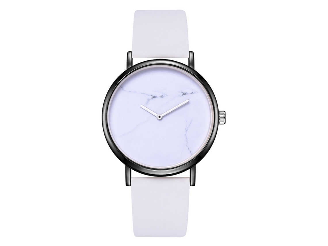 Relógio unissex casual e estiloso com pulseira de couro PU, quartzo branco.