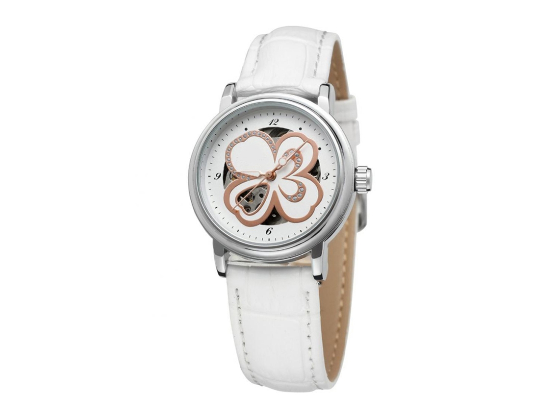 Relógio de Pulso Feminino Casual Winner com Pulseira Pu e Movimento Automático Branco Branco