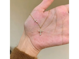Estilo Minimalista, Prata de Lei S925, Colar com Cruz Dupla Super Brilhante em Zircônia, Luxo Discreto e Requintado. MDUG (dourado)