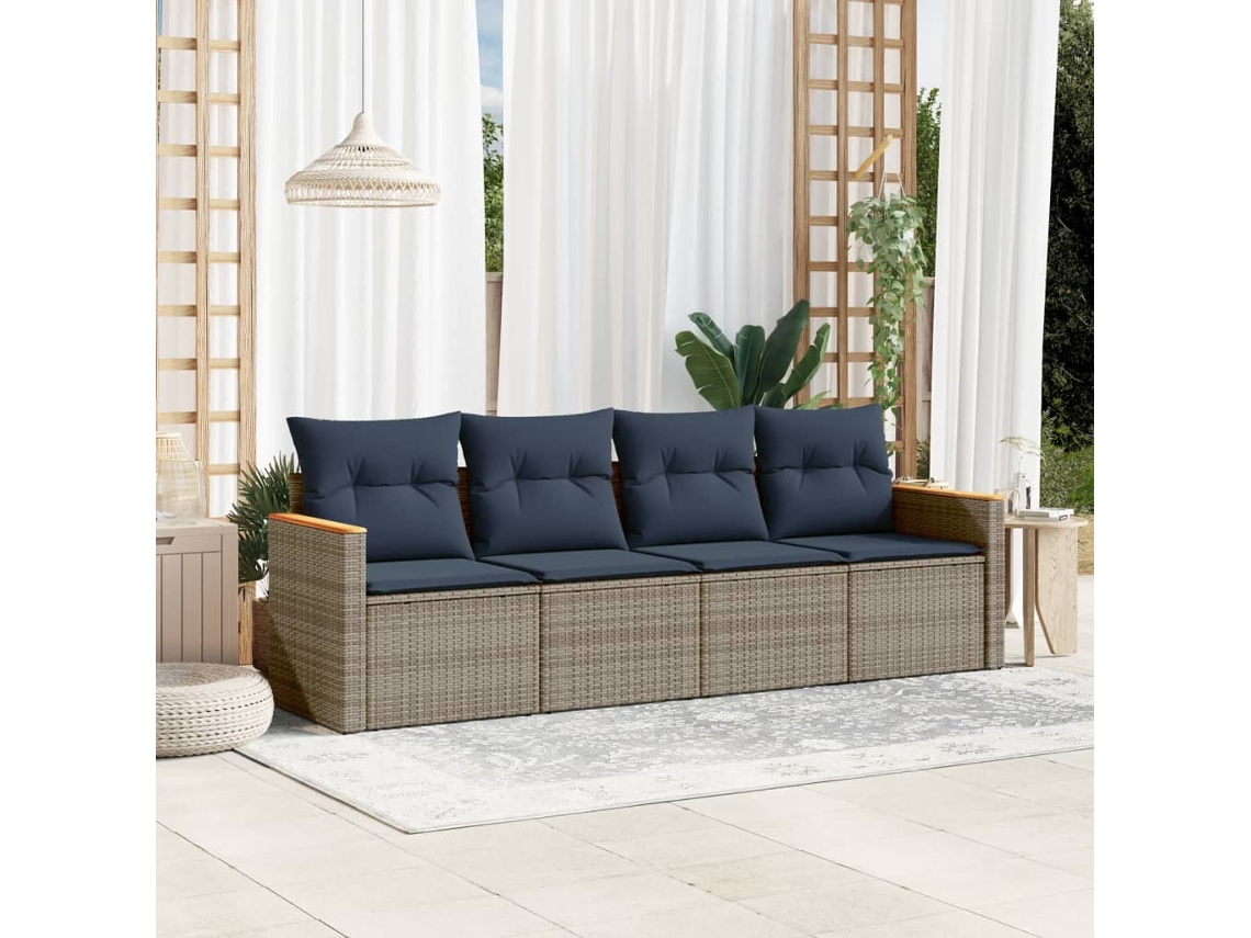 Vidaxl Conjunto De Sofá De Jardim Com 4 Peças E Almofadas Em Rattan Sintético Cinza