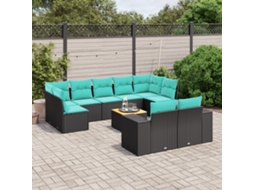Conjunto de sofá de jardim Vidaxl com 10 peças e almofadas em rattan sintético marrom.
