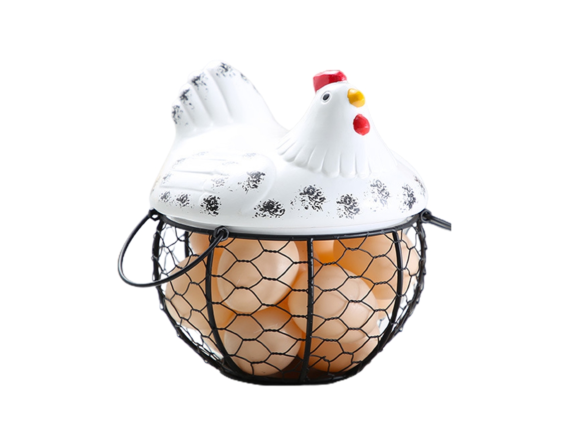Cesta de Ovos de Ferro com Tampa de Cerâmica Branco NEVEANCE