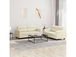 Vidaxl 2 Pcs Conjunto Sofás C/ Almofadões Couro Artificial Cor Creme