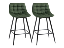 Conjunto de 2 Banquetas de Bar com Encosto e Apoio para os Pés em Metal e Veludo verde 45x47x84cm BTFORUS