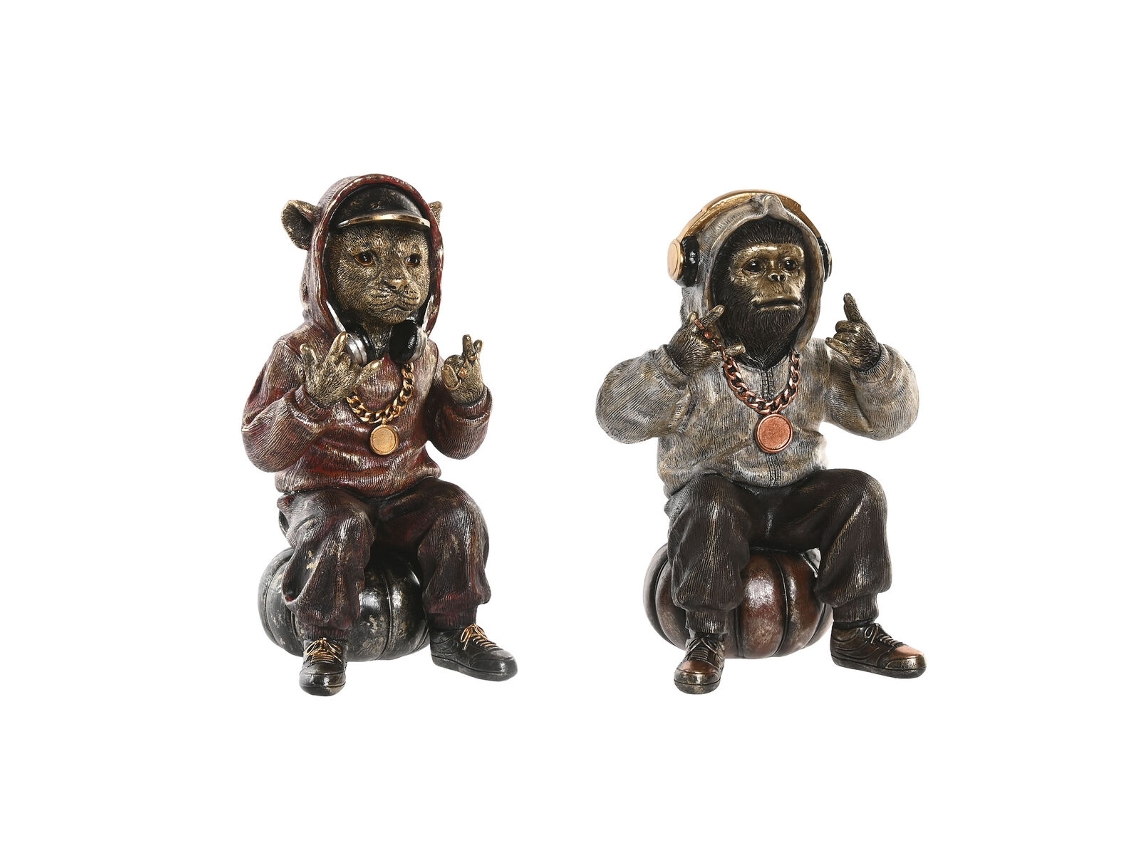 Figura Decorativa Home Esprit Castanho Dourado 18,5 X 16,5 X 26,5 Cm (2 Unidades)