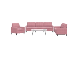 Vidaxl 3 Pcs Conjunto De Sofás Com Almofadões Veludo Rosa