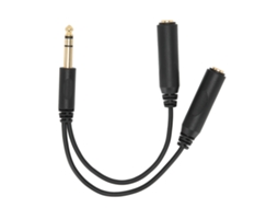 Cabo Adaptador De Áudio 6.35mm Macho Para Duas Fêmeas Com Conectores Dourados E Blindagem Em Latão Puro