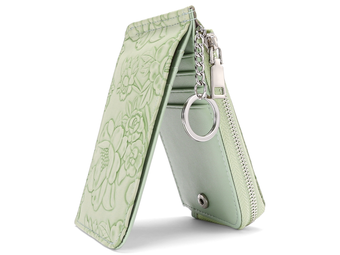 Porta Cartões Com Zíper E Design De Estampa, Com Chaveiro, Porta Moedas, Verde