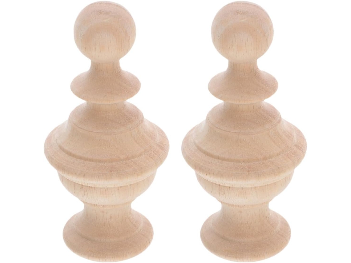 Inoomp Enfeites de Madeira Maciça para Postes, 2 Peças, Textura Natural da Madeira, 6x10cm, Bolas Decorativas de CHABERLU