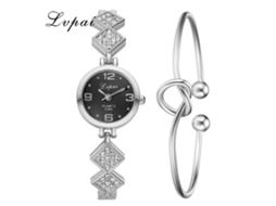 Relógio de Pulso Feminino de Quartzo Casual Pulseira com Strass Prata Preto Elegante