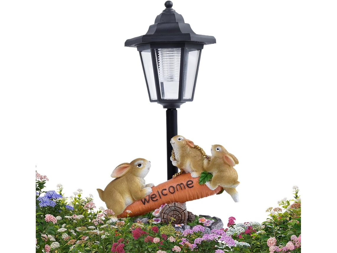 Est Tua de Coelho para Jardim Estatueta Iluminada com Energia Solar Objeto Decorativo em Resina Presente Ideal Mulheres VAYOTOY