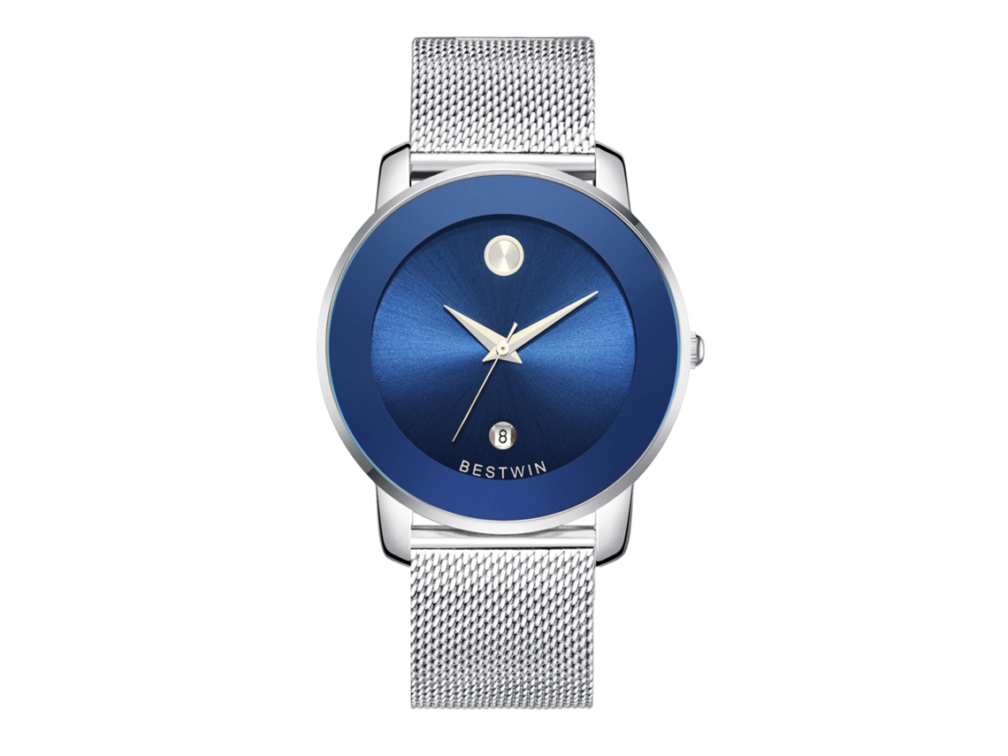 Relógio de Quartzo Masculino MDUG (branco e Azul Pulseira de Malha)