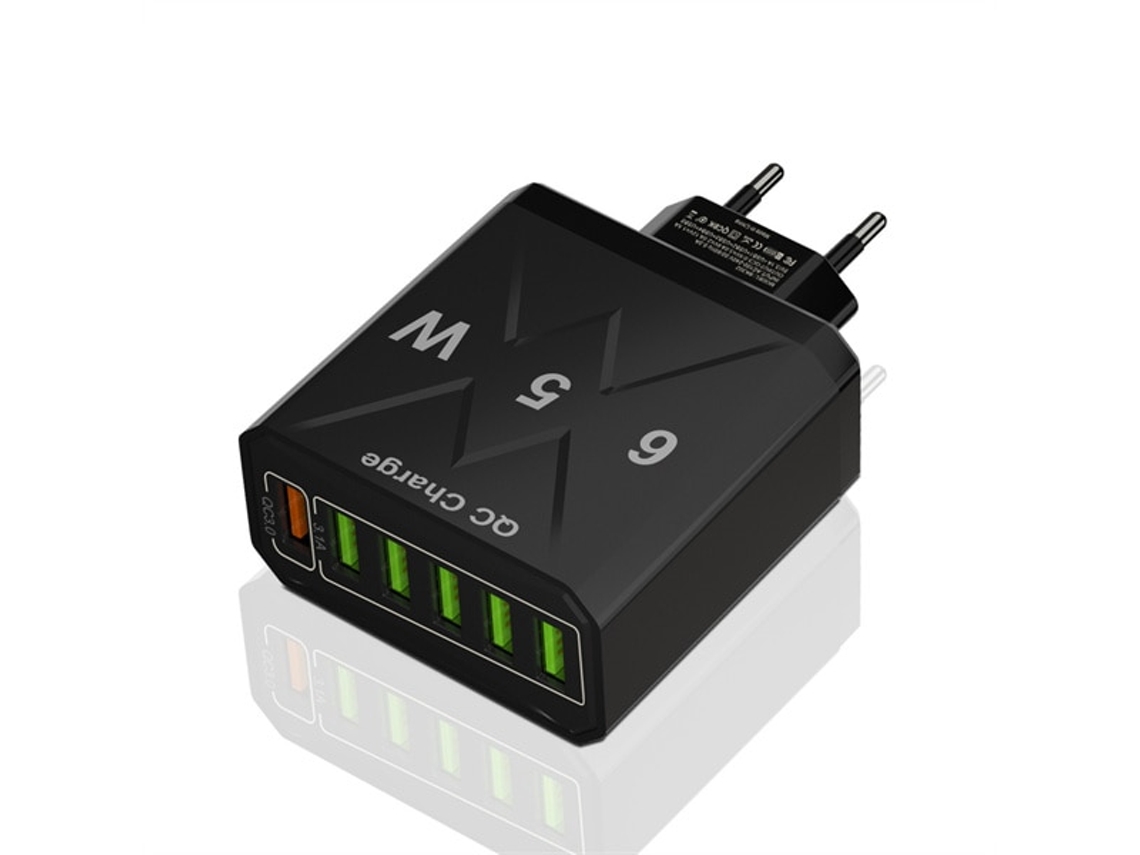 Adaptador Usb de 6 Portas, 65 W, Padrão Europeu, Preto AOZORZ
