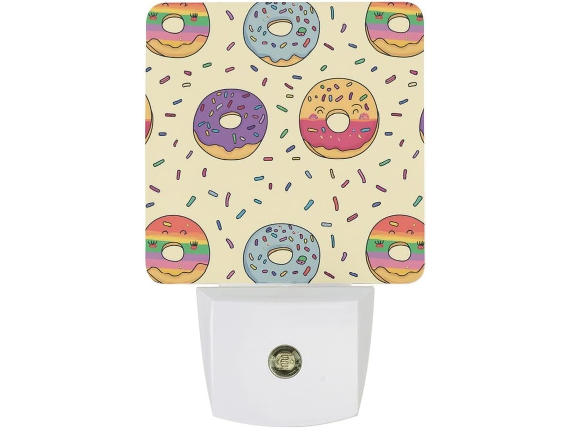 Luminária noturna de LED em formato de donuts com sensor crepuscular.